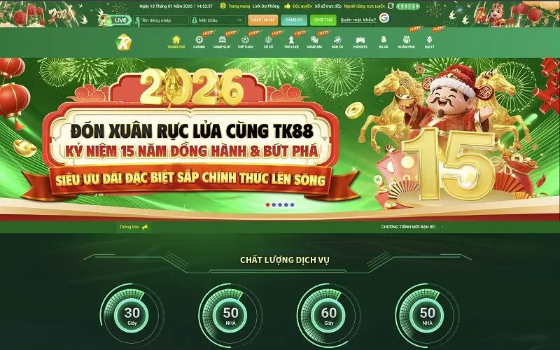 Giao diện trang chủ nhà cái TK88